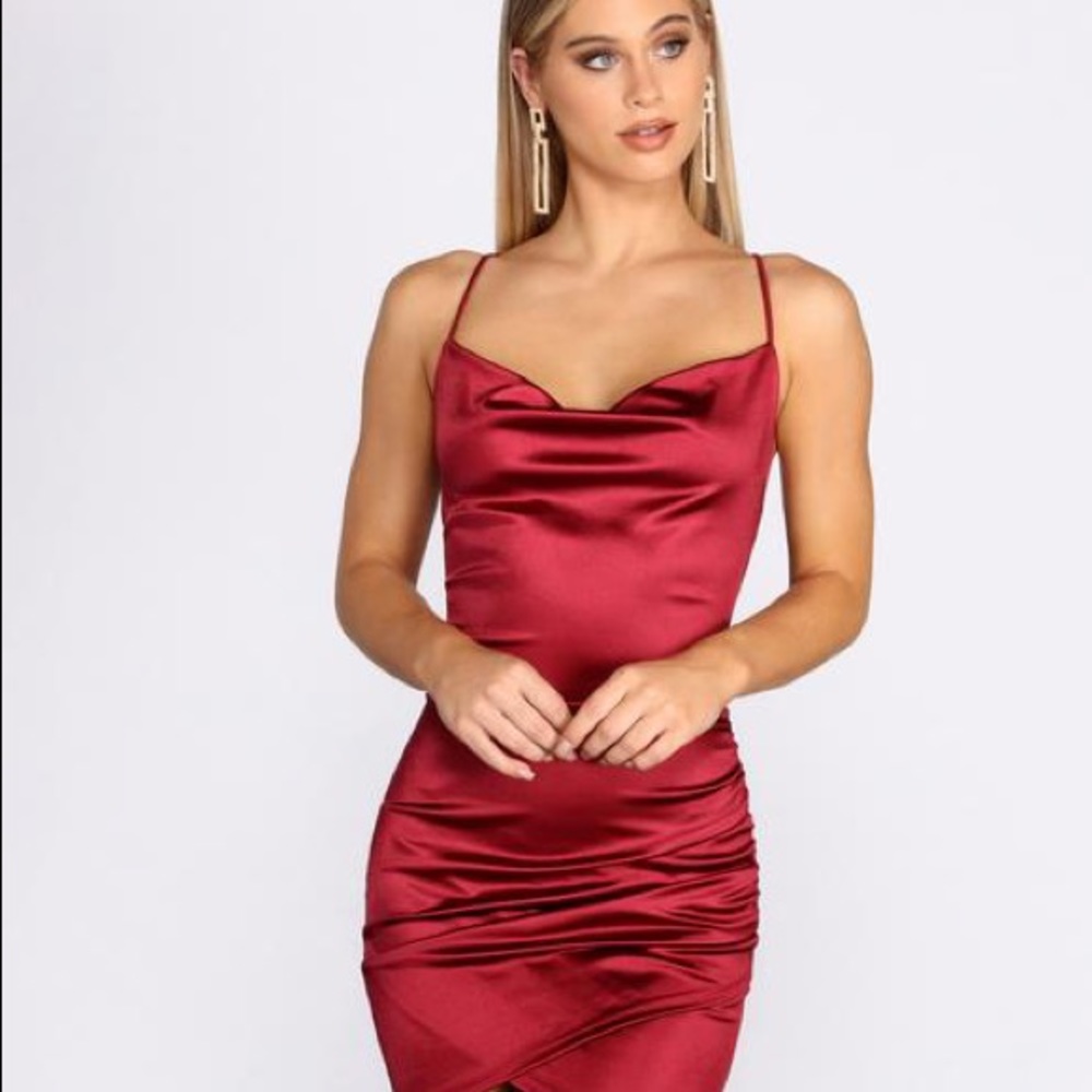 Red satin dress